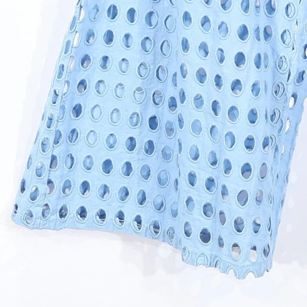 Dotti Swim Cover Up Pants Womens M Blue Cotton Eyelet Boho Beach Wide Leg $68NWD